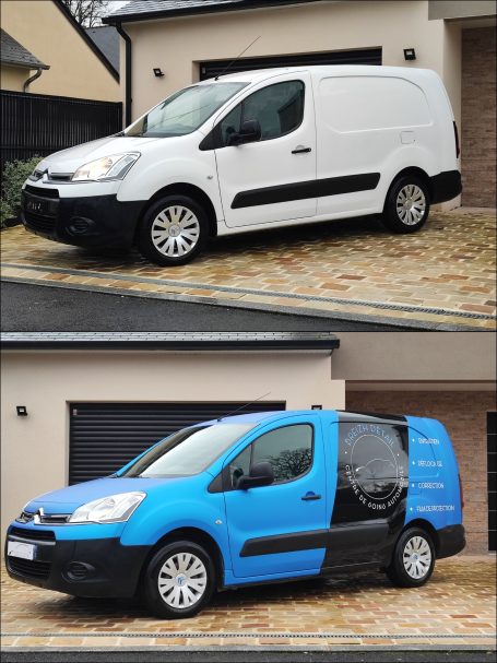 Pose covering publicitaire automobile professionnel à Erbrée proche de Le Mans